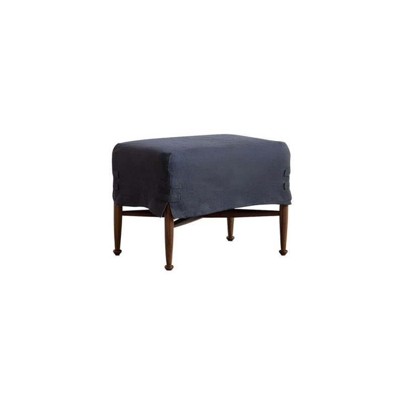 "Modern Upholstered Backless Accent Stool with Wood Legs and Linen Upholstery - Blue-Black 1 Piece"