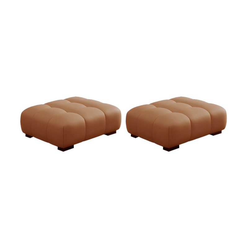 "Tufted Upholstered Modern Accent Stool with Pine Wood Legs in Solid Color - Brown 2 Piece Set"