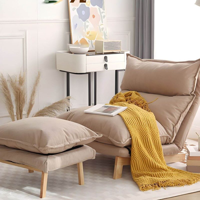 "Ergonomic Linen Recliner with Lumbar Support and Removable Cushions - Small Size - Green Recliner with Ottoman"