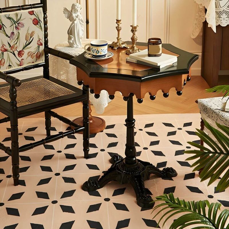"Traditional Solid Wood Accent Side Table with Black Base and Octagon Top - Black"