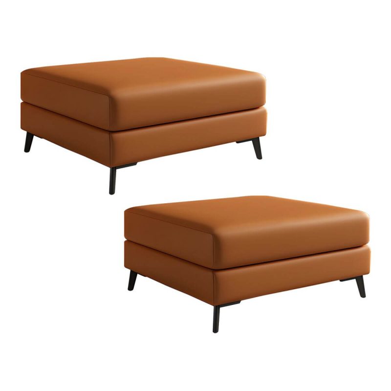 "Modern Standard Ottoman in Faux Leather with Solid Color and Wood Frame - 2 Piece Set Orange 35"L x 28"W x 16"H"