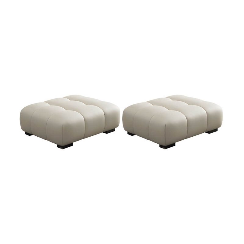 "Tufted Upholstered Modern Accent Stool with Pine Wood Legs in Solid Color - White 2 Piece Set"
