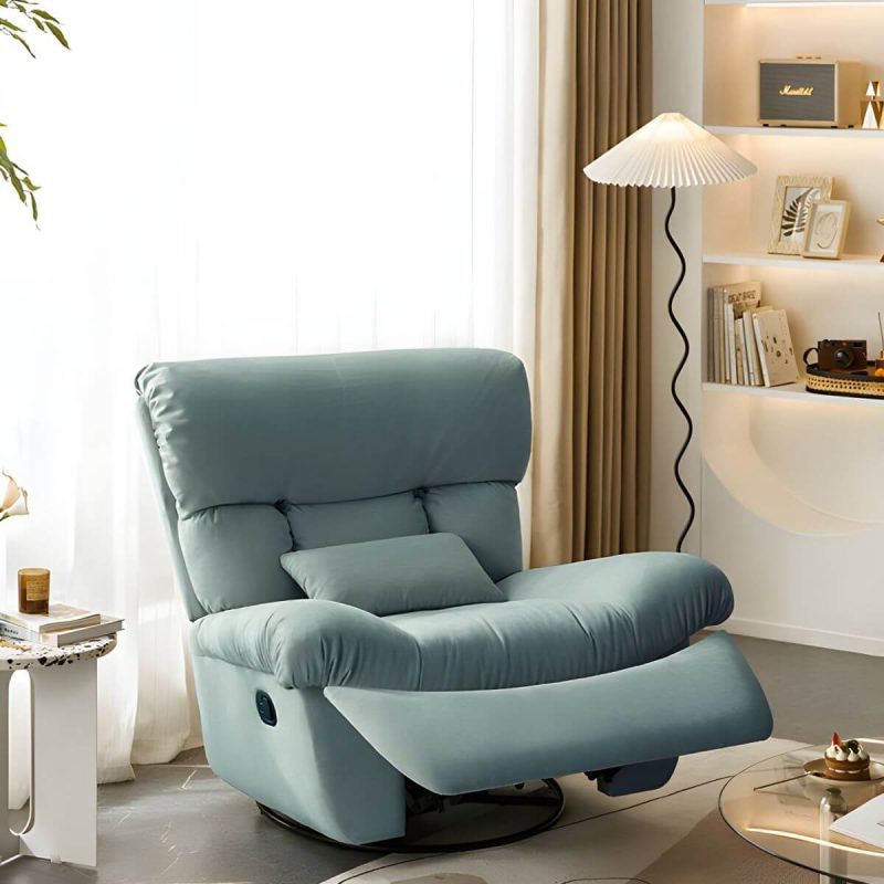 "Luxury Modern Ergonomic Recliner with Velvet Suede, Swivel Rocker Base and Lumbar Support - Lake Blue"