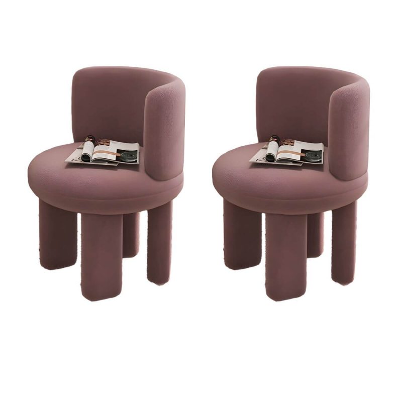 "Chic Modern Vanity Stool with Tall Upholstered Backrest and Suave Wood Base - Pink 2 Piece Set"