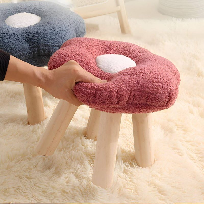 "Modern Unique Flannel Ottoman with Removable Cushion Cover and Wood Frame - 2 Piece Set Pink"