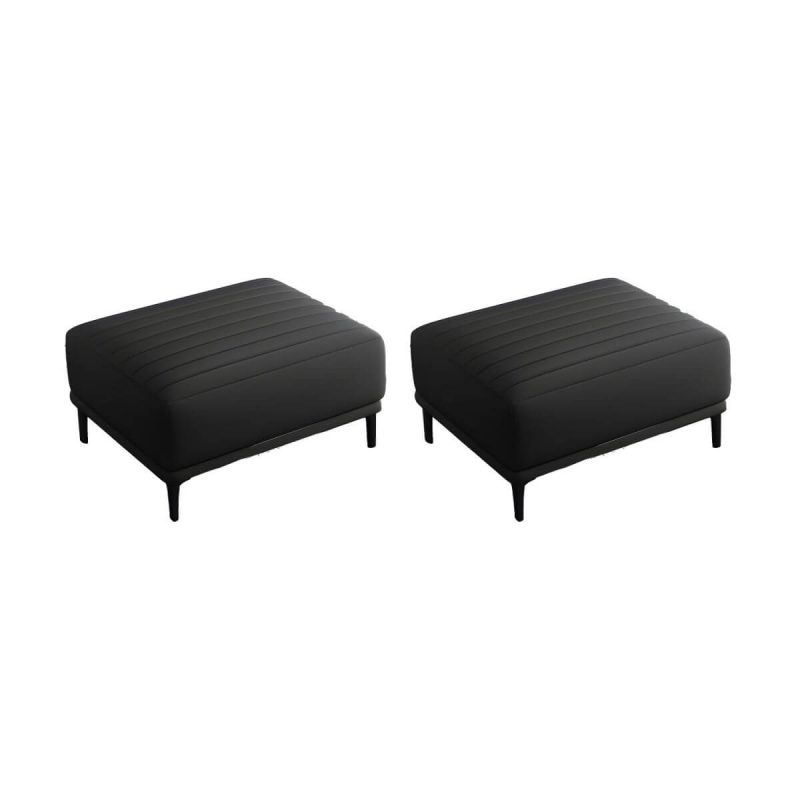 "Modern Upholstered Accent Stool with Solid Color Seat and Pine Wood Legs, Medium Height - Dark Gray 2 Piece Set"