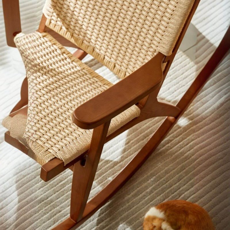 "Wooden Rocking Chair Couch with Ottoman and Rear Back, Red Oak, Rocking Chair with Ottomans"