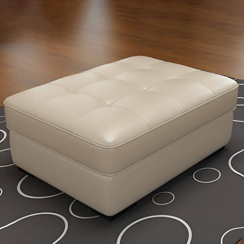 "Solid Color Genuine Leather Backless Wood and Upholstered Stool - 1 Piece 31.5"L x 24"W x 16"H Beige Trunk Storage Not Included"