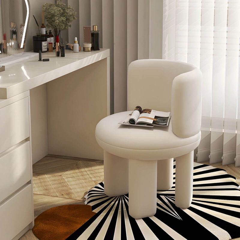 "Chic Modern Vanity Stool with Tall Upholstered Backrest and Suave Wood Base - Black 2 Piece Set"