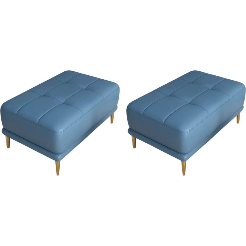 "Modern Upholstered Accent Stool with Tufted Seat and Wooden Legs - Medium Height - 2 Piece Set Blue 35"L x 24"W x 17"H"