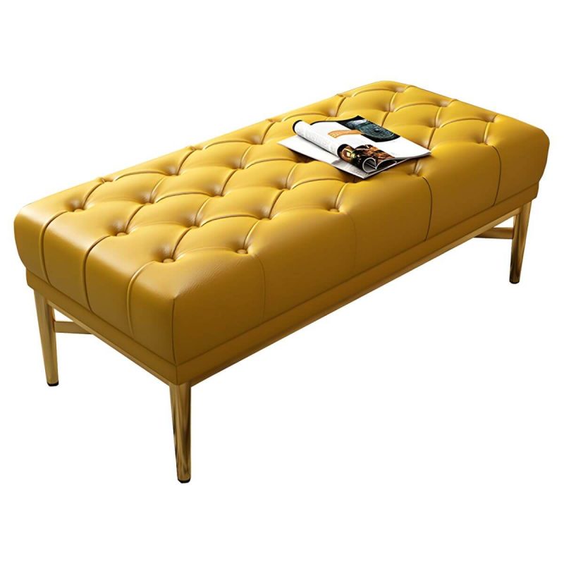 "Tufted Modern Upholstered Accent Stool with Nail Head Trim - Backless - 1 Piece Nappa Yellow"