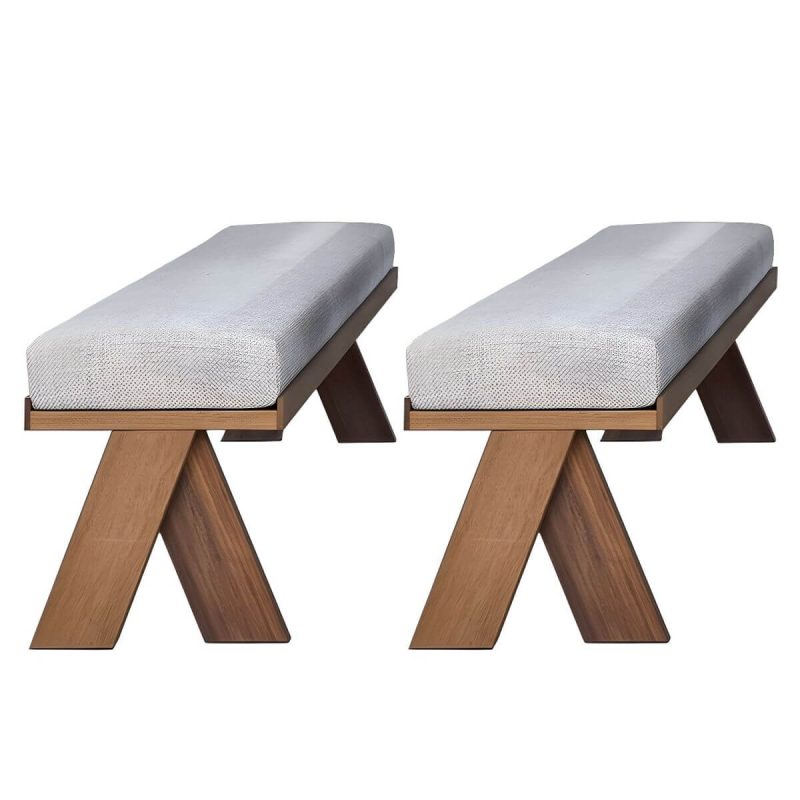 "Standard Footstool Upholstered Solid Color Farmhouse Rectangle Gray Indoor Fabric - 2 Piece Set 63"L x 16"W x 18.5"H"