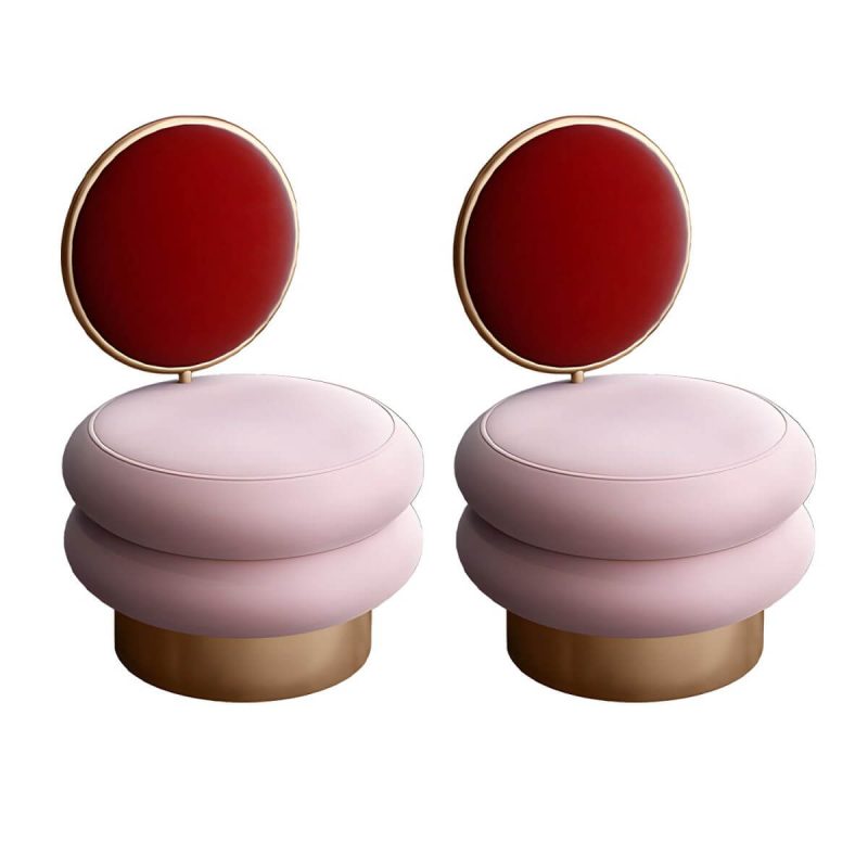 "Modern Upholstered Vanity Stool with Metal Frame and Patchwork Design - Red-Pink 2 Piece Set"