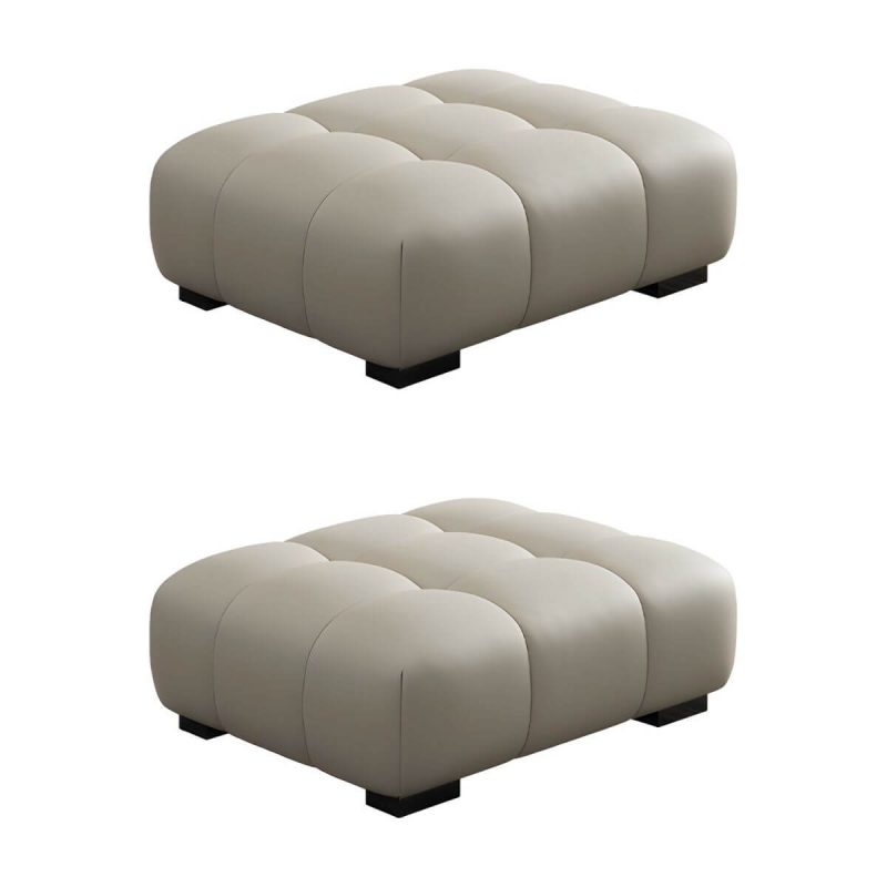 "Upholstered Modern Pine Accent Stool with Tufted Seat and Wooden Legs - White 2 Piece Set"