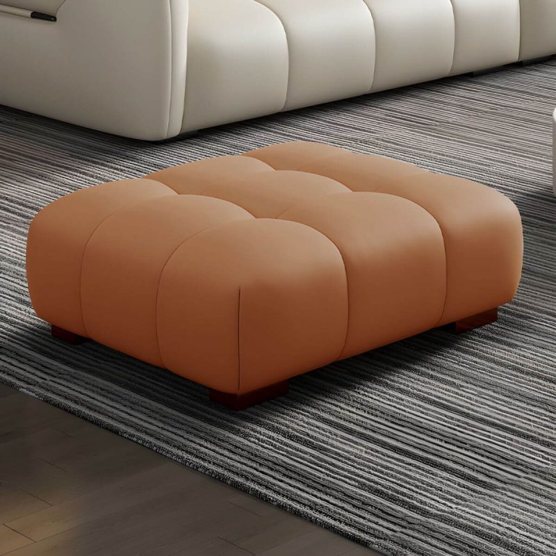 "Tufted Upholstered Modern Accent Stool with Pine Wood Legs in Solid Color - Brown 1 Piece"