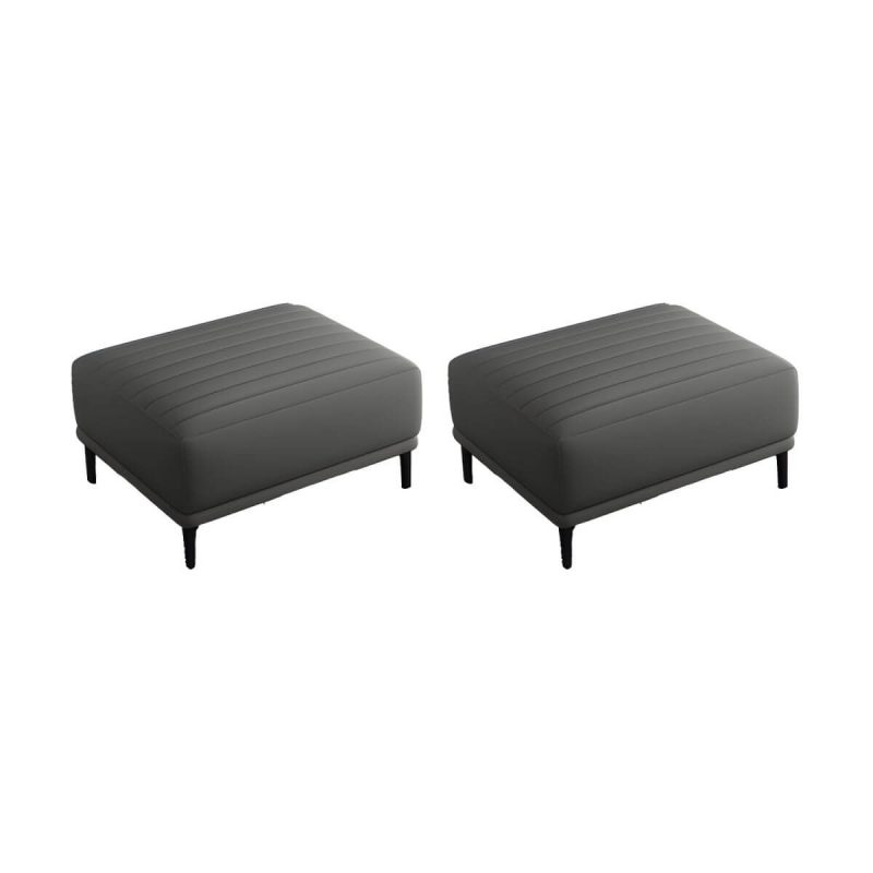 "Modern Upholstered Accent Stool with Solid Color Seat and Pine Wood Legs, Medium Height - Light Gray 2 Piece Set"