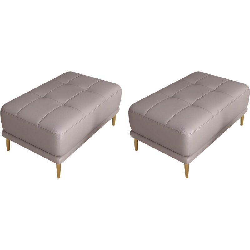 "Modern Upholstered Accent Stool with Tufted Seat and Wooden Legs - Medium Height - 2 Piece Set Light Gray 35"L x 24"W x 17"H"