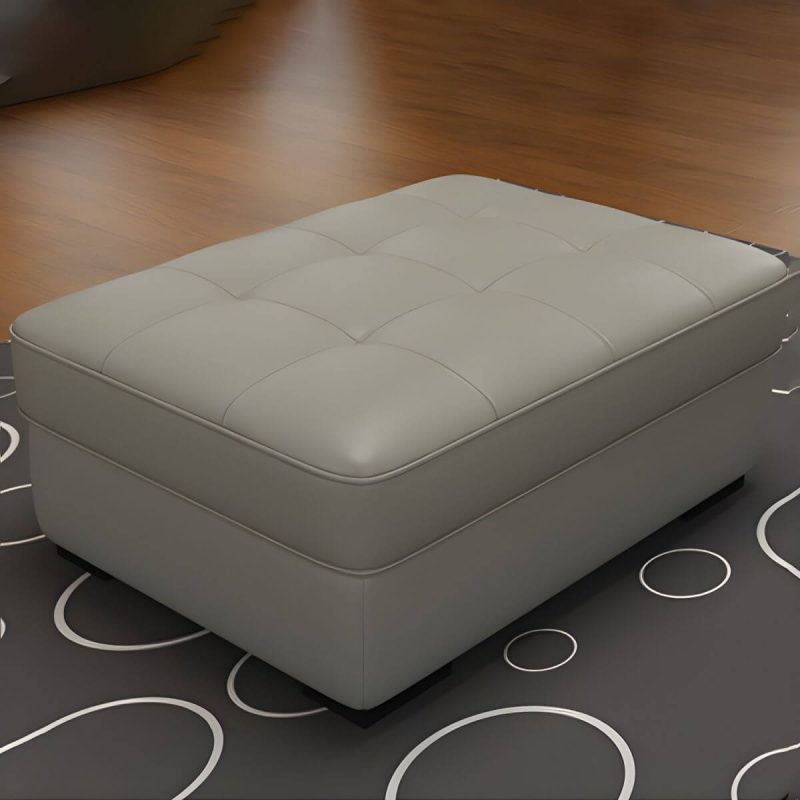 "Solid Color Genuine Leather Backless Wood and Upholstered Stool - 1 Piece 31.5"L x 24"W x 16"H Grey Trunk Storage Not Included"