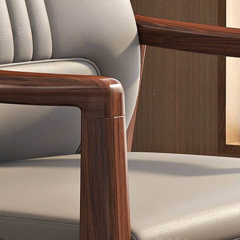 "Minimalist Solid Color Arm Chair with Tight Back in White and Armrest, Anti Cat Scratch Leather"