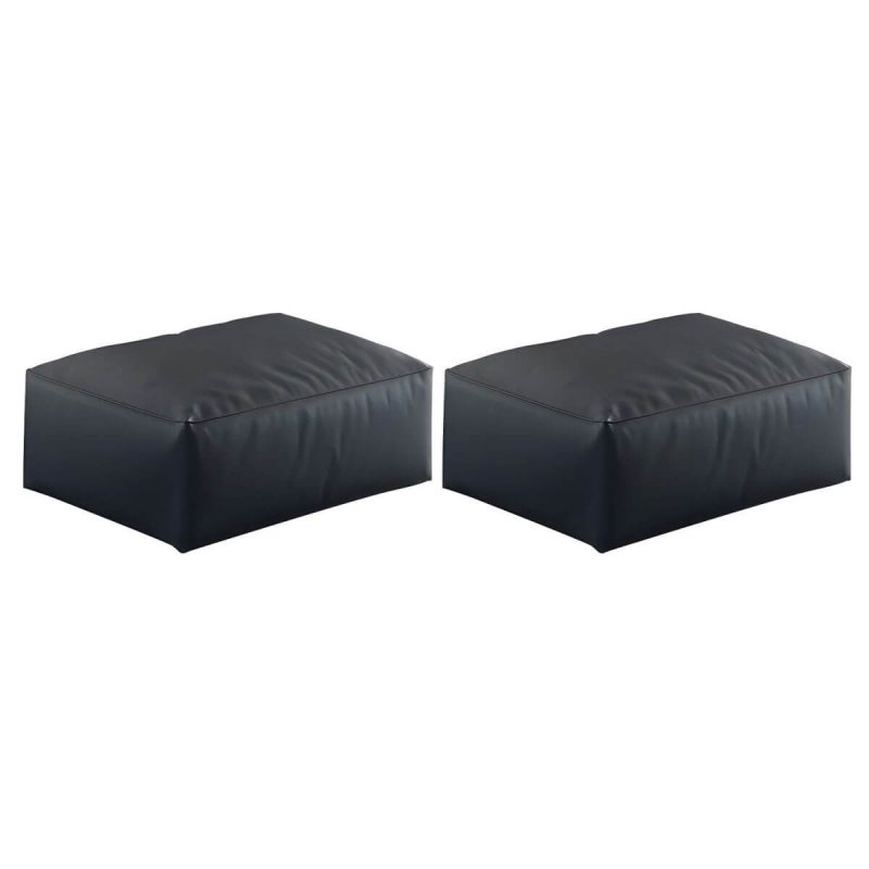 "Modern Upholstered Accent Stool with Square Base and Solid Color Design - Dark Gray 2 Piece Set"