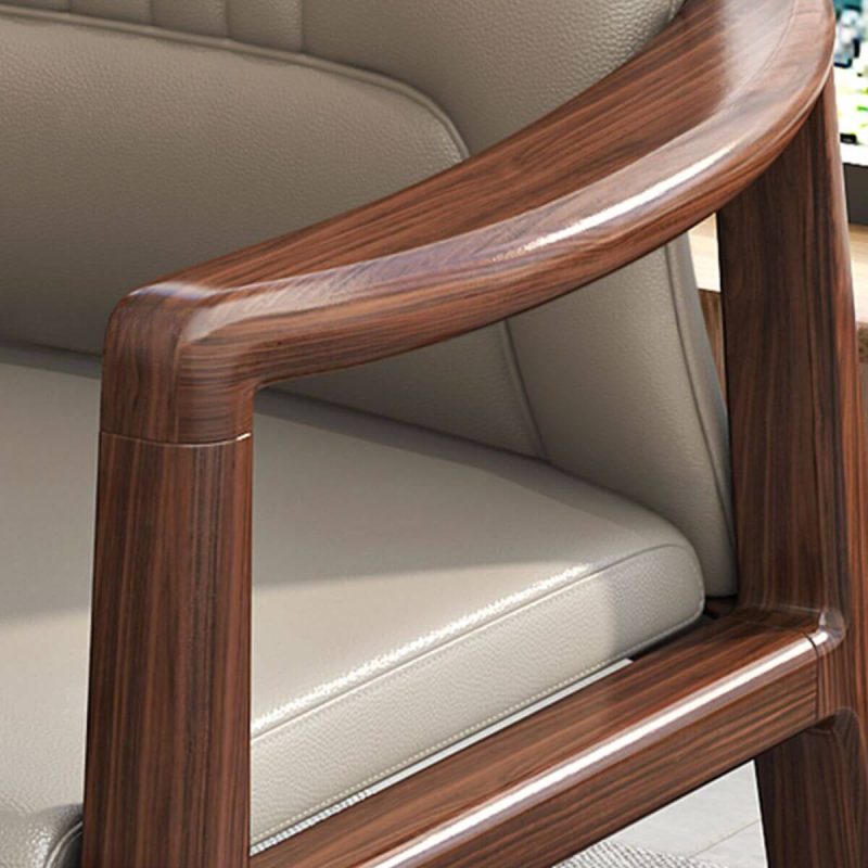 "Minimalist Solid Color Arm Chair with Tight Back in White and Armrest, Anti Cat Scratch Leather"