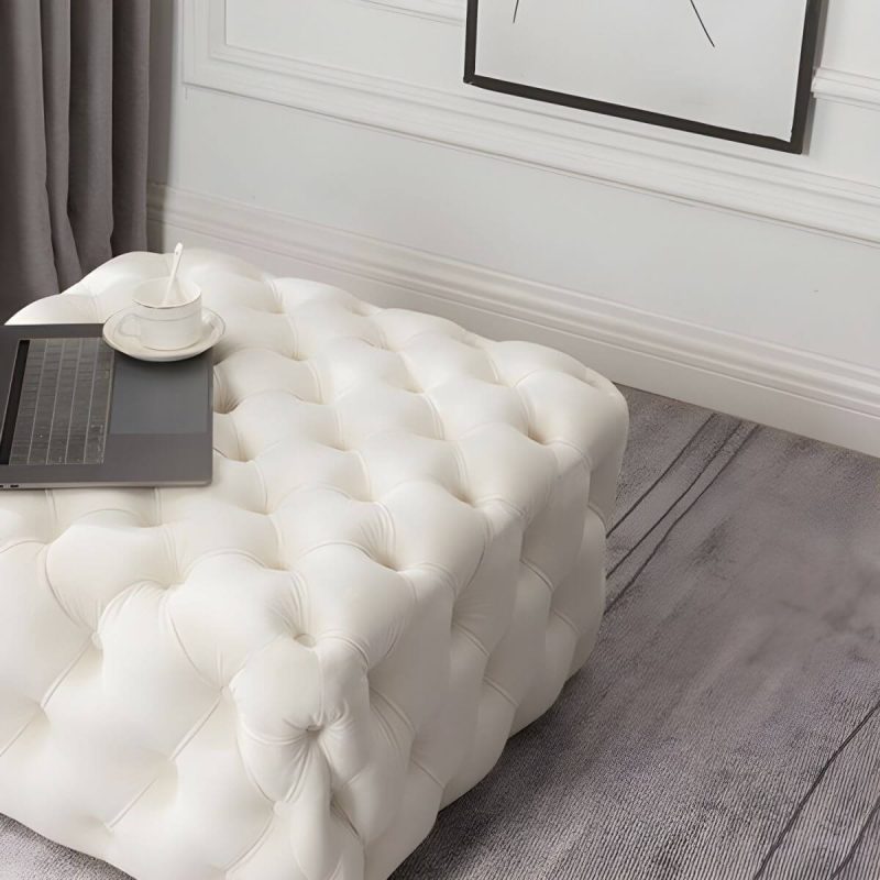 "Tufted Upholstered Fabric Square Contemporary Solid Color Indoor Standard Footstool - 4 Piece Set Coffee 39.5"L x 39.5"W x 16.5"H"