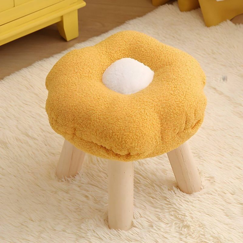 "Modern Unique Flannel Ottoman with Removable Cushion Cover and Wood Frame - 1 Piece Yellow"
