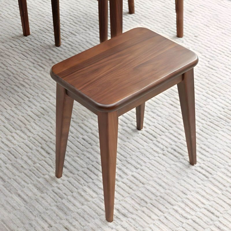"Modern Brown Walnut Wood Utility Stool with Stackable Legs for Table Use - 2 Piece Set"