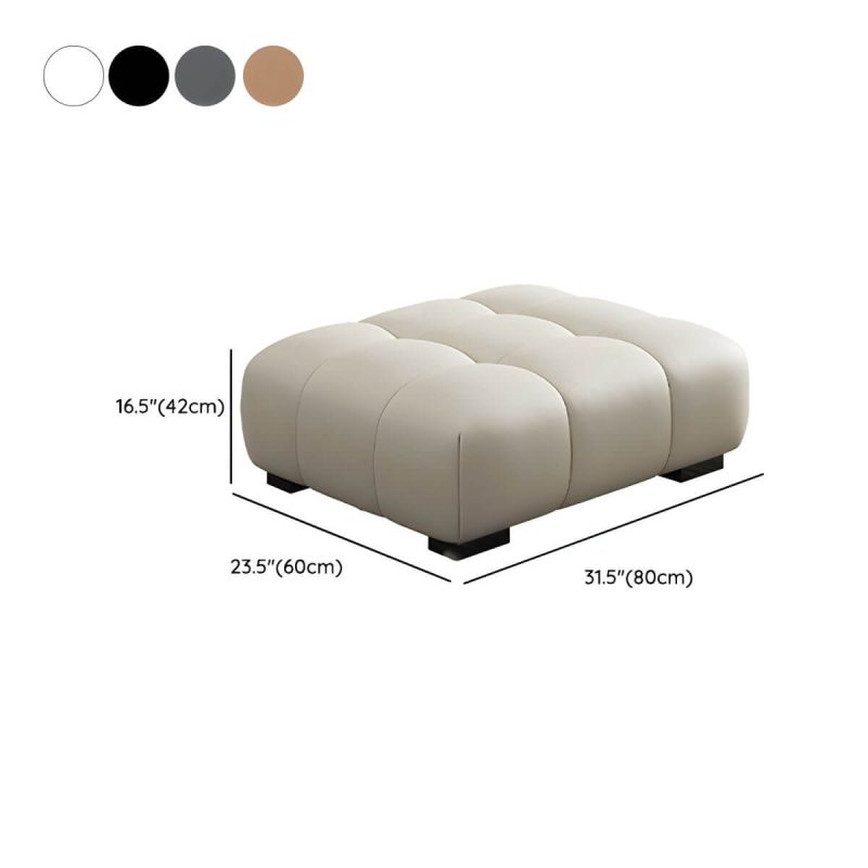 "Dimension of Tufted Upholstered Modern Accent Stool with Pine Wood Legs in Solid Color - White 1 Piece"
