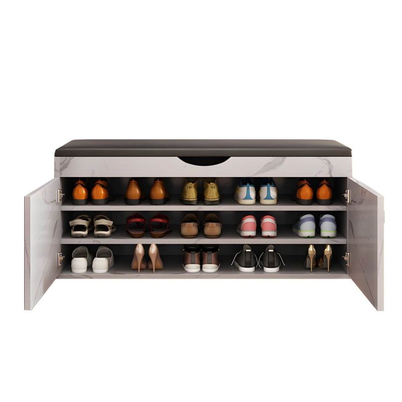 "Indoor Solid Color Contemporary Rectangle Wood with Storage Standard - 1 Piece Marble Gray 39.5"L x 14"W x 20"H"