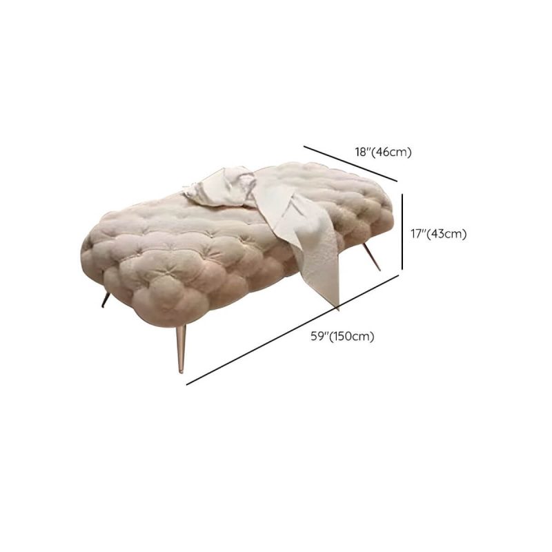 "Dimension of Indoor Solid Color Contemporary Beige Rectangle Velvet Tufted Standard Footstool - 1 Piece 59"L x 18"W x 17"H"