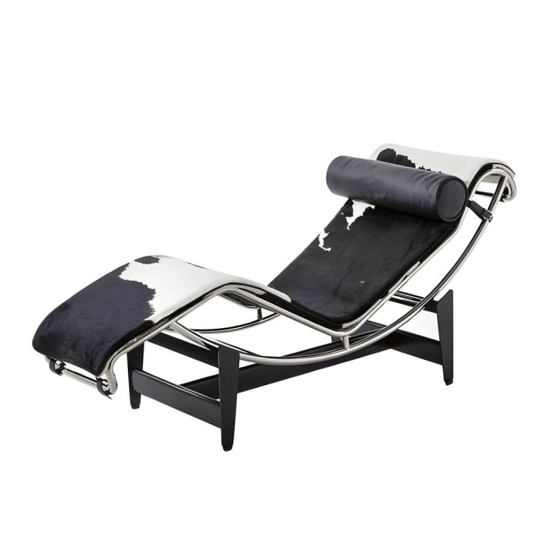 "Ergonomic Metal Recliner with Legs, Ideal for Modern Style and Small Spaces - Black White Genuine Fur"