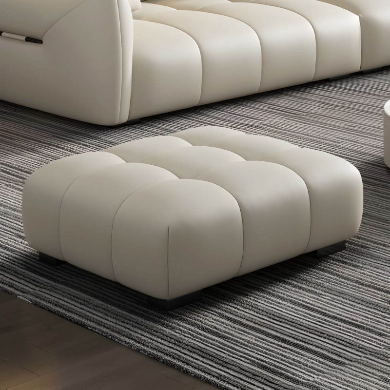 "Tufted Upholstered Modern Accent Stool with Pine Wood Legs in Solid Color - White 1 Piece"