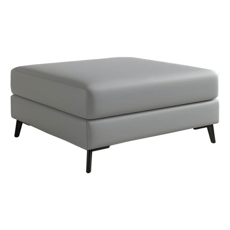 "Modern Standard Ottoman in Faux Leather with Solid Color and Wood Frame - 1 Piece Off-White 31"L x 23"W x 16"H"