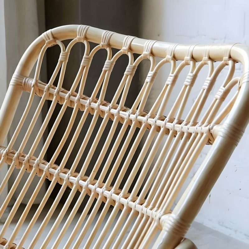"Scandinavian Rattan Rocking Chair with Track Arms and Spindle Back in Nature - Wood Color"