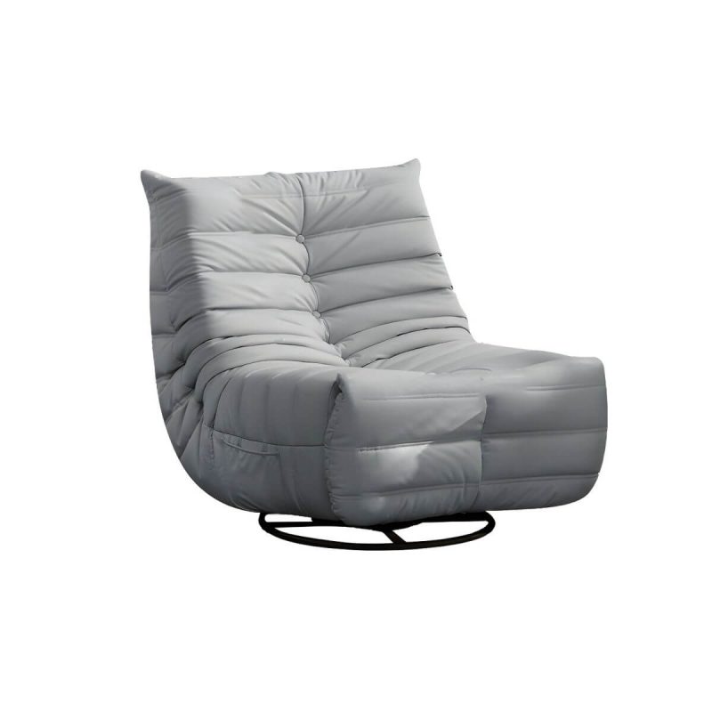 "Bonded Leather Recliner Chair Solid Color Metal Indoor Storage Reclining - Dark Gray Power - Push Button"