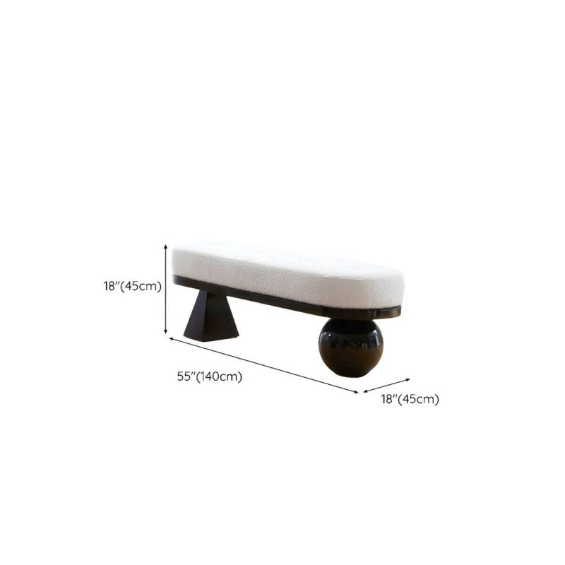 "Dimension of White and Black Pouf in Wool Solid Wood Upholstered Contemporary - 1 Piece 55"L x 18"W x 18"H"