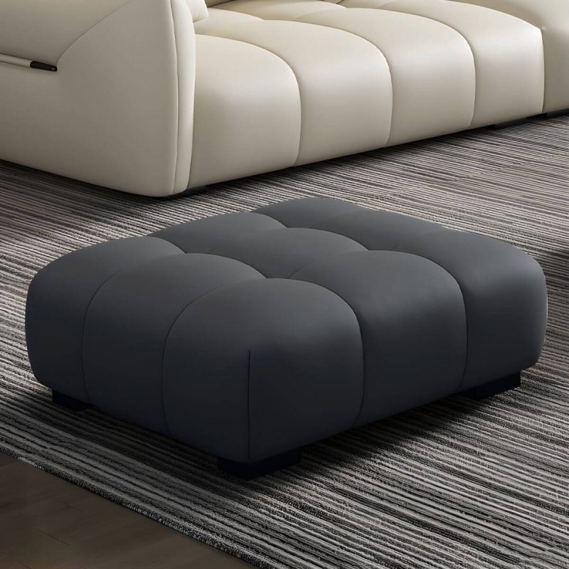 "Tufted Upholstered Modern Accent Stool with Pine Wood Legs in Solid Color - Grey 1 Piece"