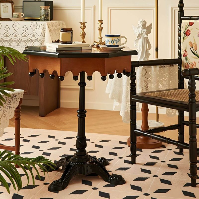 "Traditional Solid Wood Accent Side Table with Black Base and Octagon Top - Black"