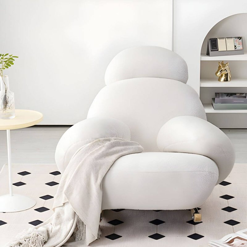 "Indoor Modern Rocking Chair with Sherpa Upholstered and Wood Legs - White"