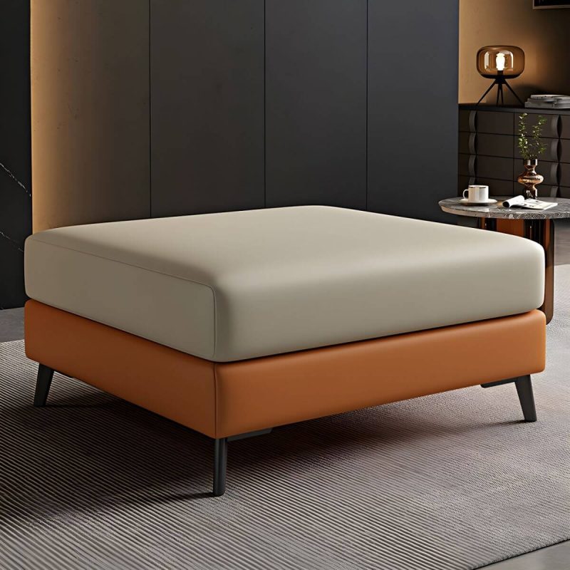 "Modern Standard Ottoman in Faux Leather with Solid Color and Wood Frame - 1 Piece Maize Yellow/ Orange 35"L x 28"W x 16"H"