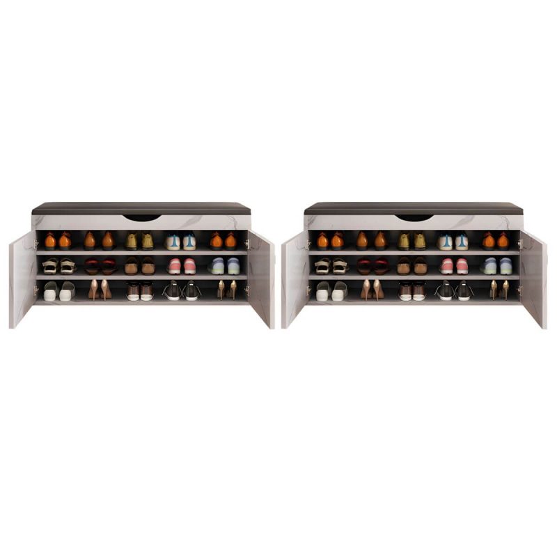 "Indoor Solid Color Contemporary Rectangle Wood with Storage Standard - 2 Piece Set Marble Gray 39.5"L x 14"W x 20"H"