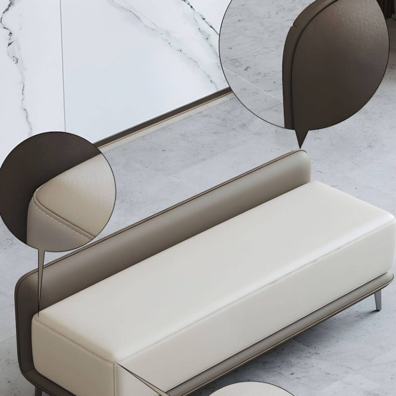 "Wood Rectangle Upholstered Beige Contemporary Solid Color Indoor Standard Footstool - 2 Piece Set Faux Leather 63"L x 18"W x 20"H"