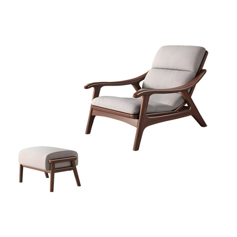 "Modern Wood Frame Recliner with Lumbar Support and Removable Cushions - Gray/ White 27"L x 52"W x 30"H Recliner with Ottoman Cotton and Linen"