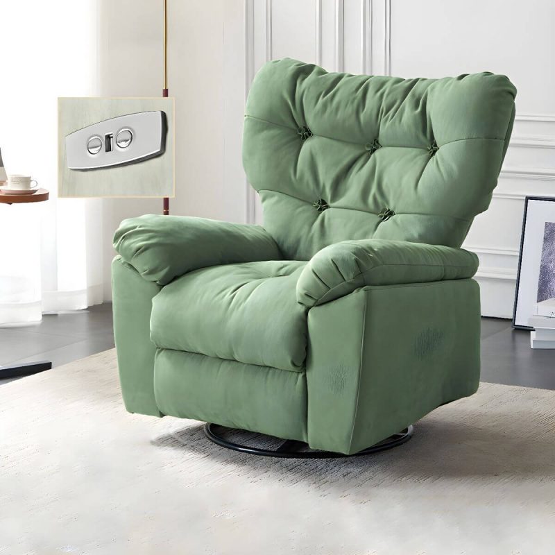"Ergonomic Suede Modern Recliner with Tufted Back and Adjustable Lumbar Support - Power - Push Button Swivel Rocker Turquoise"