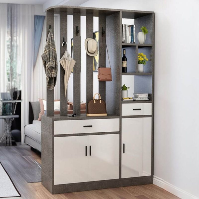 "Casual Dove Grey Wood Translucent Room Divider Bookshelf with Shelf & 1 Panel, 47"L x 79"H"