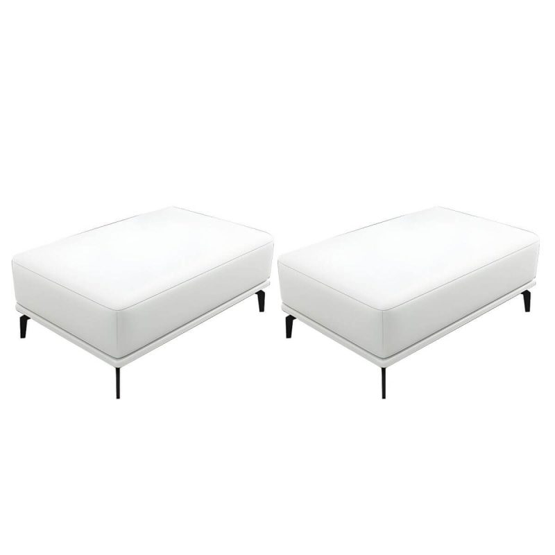 "Rectangle Footstools Genuine Leather 23.4 Inch Width Standard Foot Stool - 2 Piece Set Off-White 35"L x 24"W x 17"H"