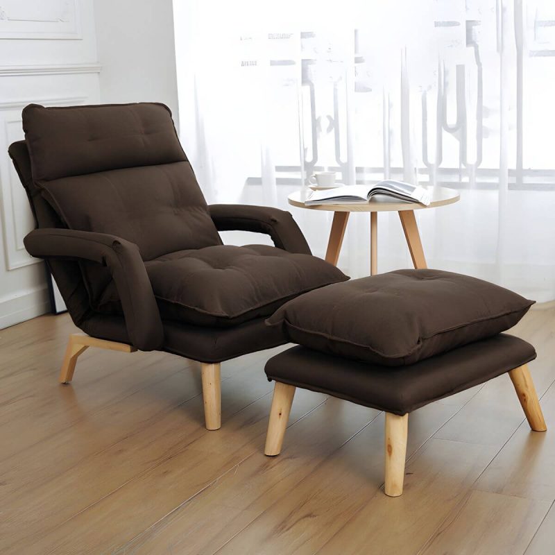 "Small Modern Ergonomic Recliner with Linen Upholstery and Adjustable Headrest, including Ottoman - Gray"