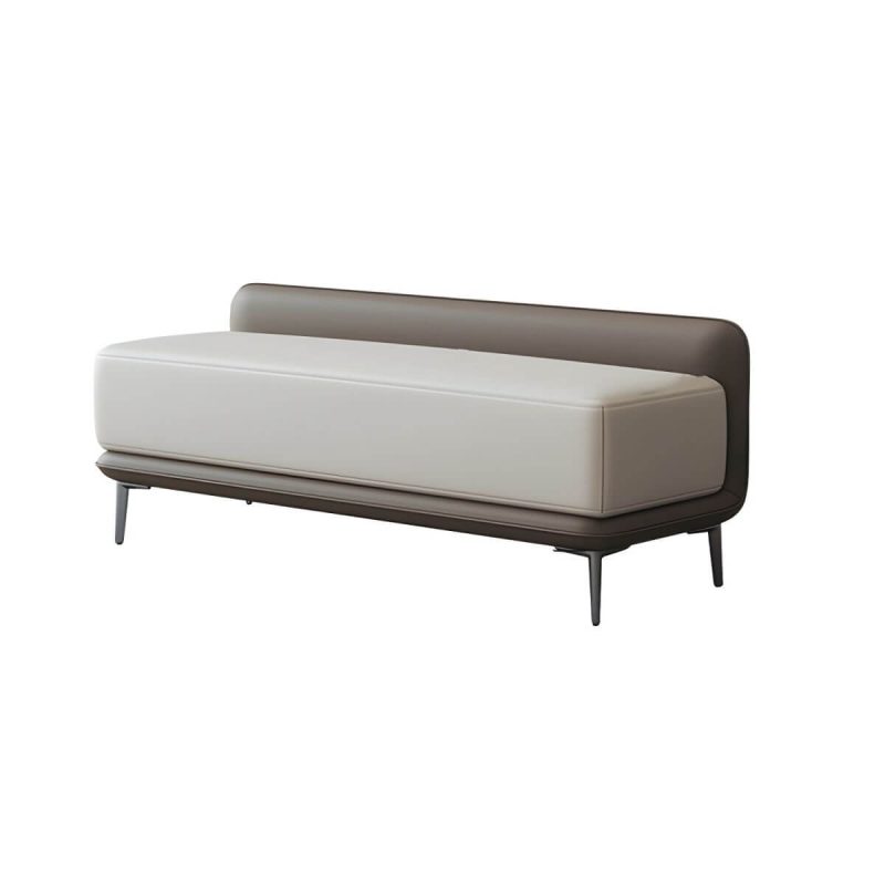 "Wood Rectangle Upholstered Beige Contemporary Solid Color Indoor Standard Footstool - 1 Piece Top Layer Leather 47"L x 18"W x 20"H"
