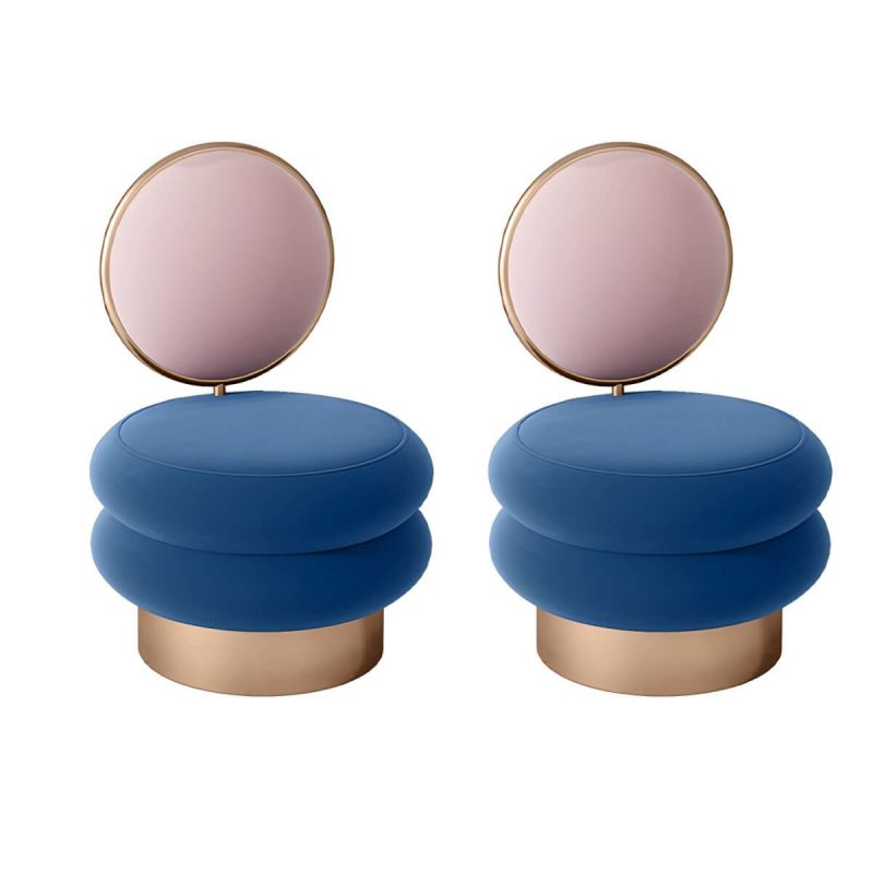 "Modern Upholstered Vanity Stool with Metal Frame and Patchwork Design - Pink-Blue 2 Piece Set"